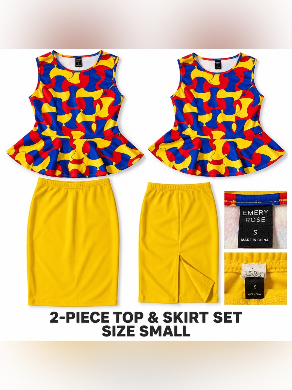 Women Yellow Peplum Top & Skirt Set